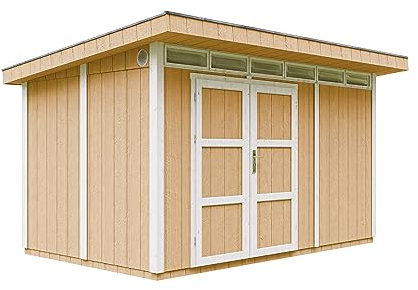 Gartenhaus Premium Qualität 8,7m² - L279xW411cm- All-Inclusive-Set mit Boden, Bitumen-Dachziegeln, Farbset- Hochwertiger Geräteschuppen aus Holzwerkstoffplatten LP Smartside - M904A Harvest Honey