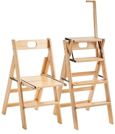 Leiter Haushaltsleiterhocker mit Griff, Umwandelbarer Holzhocker mit Doppeltem Verwendungszweck, 3-Stufiges Tragbares Leiterregal, Freistehender PräSentationsstäNder, Sicherheitsleiter(Color:001)