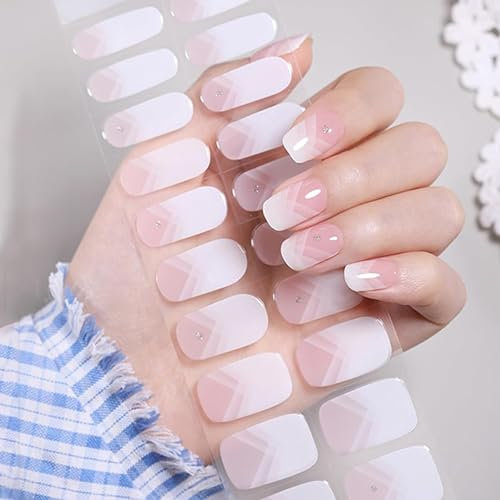 ChicNana Semi Cured Gel Nails Strips, Soft Self-Adhesive Gel Nail Stickers, 20 Stickers French Nail Wraps Nail Gel Strips High Gloss Manicure UV/LED Lamp Required (252-Geometry French)