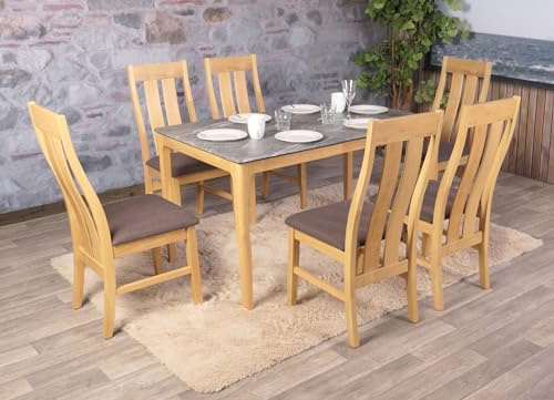 Mendler 6er-Set Esszimmerstuhl HWC-M58 - helles Gestell, Taupe | Küchenstuhl, Lehnstuhl, Stuhl, Stoff/Textil, Massiv-Holz