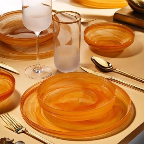 Vajilla de Vidrio de 18 Piezas Fecra Loya Somon - Vajilla de 18 Piezas Salmon – Vajilla completa y elegante – Juego de Comedor para 6 personas