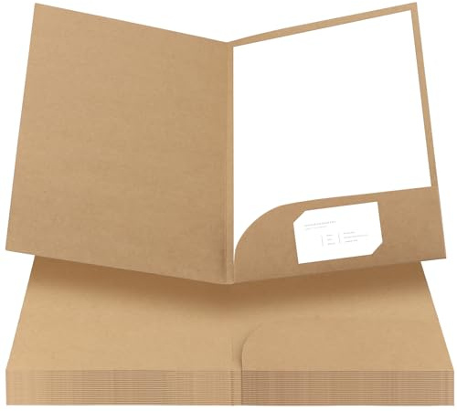 HEIHAK 25 Pcs A4 Kraft Paper File Folder with Cards Slot Pockets, Square Cut Folders A4 Cardboard Folder Presentation Paper Organizer Pouch for Office Home Meeting File Document