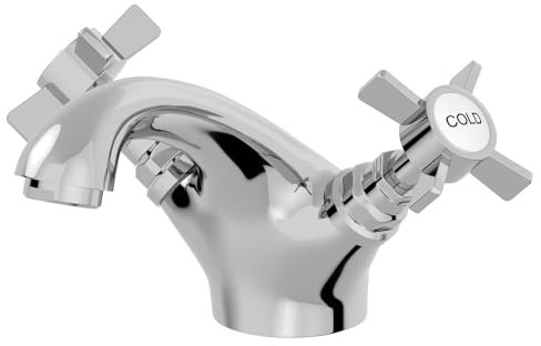 BAYSTONE Traditional Bathroom Monobloc Basin Sink Mixer Tap Chrome Twin Crosshead Handles