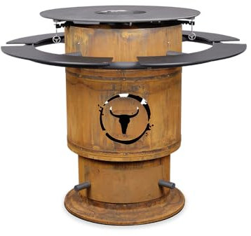 MOESTA-BBQ 19930 Bandit Fireplace, Feuerstellen-Grill, Corten-Stahl Feuertonne mit Rost, BBQ-Disk, Ablagebretter schwarz