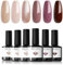 modelones Uv Nagellack Braun Nude, Gel Nagellack Set 6 Farben Nude Glitzer Neutral, Gellack Soak Off Natur Gel Polish Nageldesigns, Gellack Uv Lack Set für Anfänger DIY