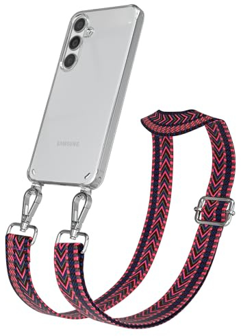 EAZY CASE Handykette - Verstellbares Taschenband kompatibel mit Galaxy S24, Schulterriemen, Handykordel mit Silikon Hülle, Umhängetasche, Pink Blau Silber