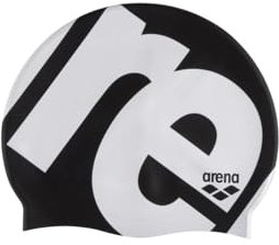 Arena Icons Silikon-Badekappe mit Team-Streifen, Unisex, für Damen und Herren, intensives Training, Rennen, bequem, rutschfest, Lange Haare, Makro-Schriftzug