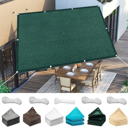 Vela Ombreggiante Traspirante 550 x 800 cm Rettangolare 98% Anti-Uv Telo Ombreggiante Parasole Antivento Prova di Sole per Esterno, Giardino, Terrazza, Piscina, Verde Scuro