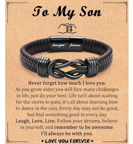 Shuxin Birthday Gifts for Son, Son Bracelet from Mum and Dad, Christmas Gifts for Boys, Leather Bracelet Jewellery Presents for Teenage Boys