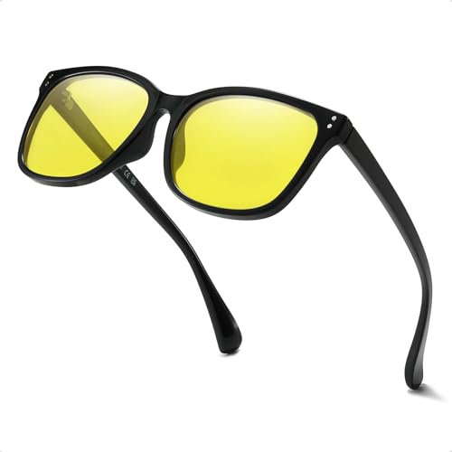 Myiaur Polarised Night Driving Glasses for Women Yellow Lens Night Vision Anti-Glare Headlight Glasses for Nighttime/Rainy/Foggy Stylish Square