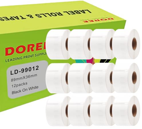 DOREE (12Rolle) 99012 S0722400 Adress-Etiketten,36mm x 89mm,kompatibel mit Dymo Labelwriter 4XL、320 、330、400、450、450 Duo、450 Turbo.(260 Etiketten pro Rolle)