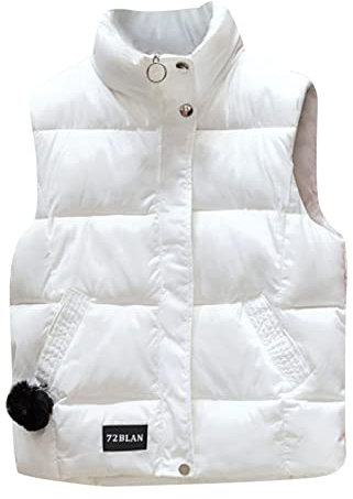 Women's Cotton Vest Jacket | Womens Puffer Gilet Stand Collar Women's Warm Waistcoat Solid Color Sleeveless Quilted Jacket Womens Soft Comfortable Women's Down Jacket Vest Women's Padded Gilet White