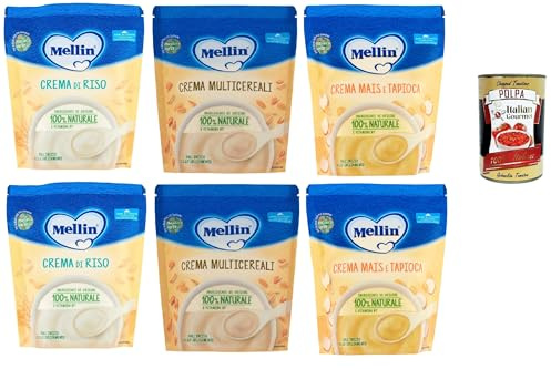 Mellin TestPaket Creme, Crema riso - Multicereali - Mais e tapioca, 6x 200g + italian Gourmet polpa 400g