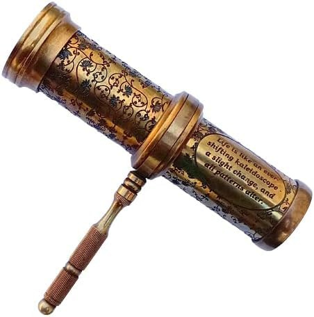 Antikes handgeschnitztes Messing-Twist-Kaleidoskop für Erwachsene und Kinder, entdecken Sie endlose Farbe mit Lampworking Glasperlen, antikes Finish, Geschenk für Ehemann, Abschluss, Ruhestand