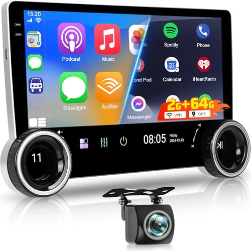 NHOPEEW 2Din 2+64G Android 15 Radio de coche con Carplay y Android Auto -10.1 pulgadas de pantalla táctil Radio Soporte WiFi GPS Steer Wheel Control - FM RDS EQ Pantalla dividida + Cámara de seguridad