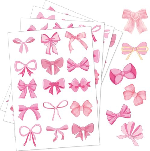 Lot de 60 Autocollant Coquette Noeud, Autocollants Coquette Imperméables en Vinyle Style Vintage Rose Esthétique pour Bouteille d'Eau Ordinateur Portable Journal Téléphone