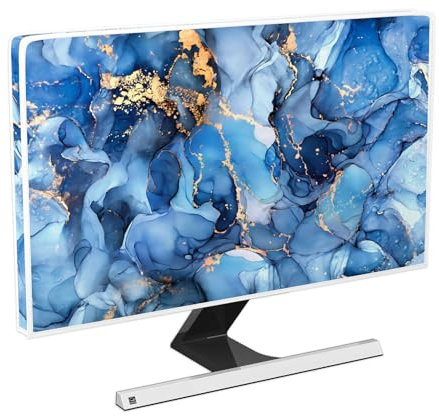 Baocicco Navy Blue Gold Marble Computer Monitor Dust Cover Creative Texture Grain Computer Screen Cover Panel Case Computer Screen Protective LCD/LED/HD 22, 23, 24, 25 Inch Modern HD Monitor Decors