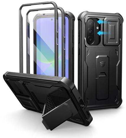 Dexnor pour Coque Samsung Galaxy A36【Double Cadre Avant et Support】 avec CaméRa Coulissante Intégrée & Protecteur d'écran, Coque de Protection Robuste Résistante Aux Chocs - Noir