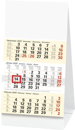 BRUNNEN Calendario de mesa de 3 meses 2026 | 100 × 120 mm, blanco/amarillo claro