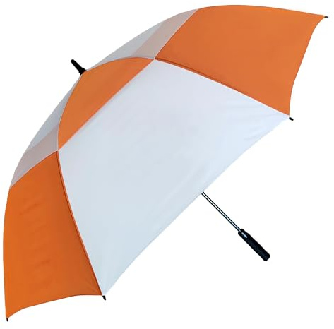 Doubwell Belüfteter Golf-Regenschirm, 137,2 cm, 157,7 cm, 177,7 cm, automatisch, extra groß, winddicht, übergroß, für Damen und Herren, für Golfer und Familie (weiß/orange, 137,2 cm)