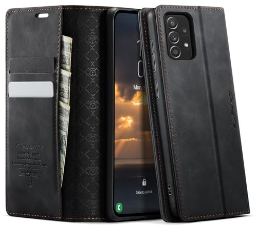 CaseMe Handyhülle für Samsung Galaxy A52S 5G Hülle Premium Leder mit RFID Schutzhülle Klapphülle Magnet Kartenfach Standfunktion Klappbar Flip Case Tasche für Galaxy A52S/A52 4G 5G - Schwarz