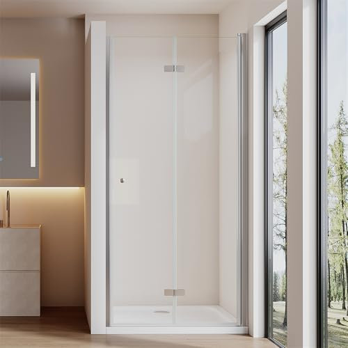 Cozynest Duschtür 90 cm Einzelfalttür Falttür Nische Dusche für Duschkabine Duschabtrennung, Rahmenlos FaltbarDuschfalttür 180°Schwingtür Duschwand Glas 6mm ESG-Sicherheitsglas, Höhe 185cm