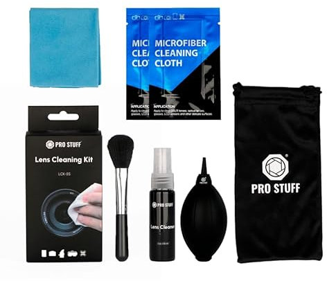 PRO STUFF LCK-5S Kit de nettoyage pour appareil photo – Kit de nettoyage 6 pièces pour objectif, appareil photo, filtre et écran – Bulle, pinceau, spray de nettoyage, chiffons en microfibre, étui