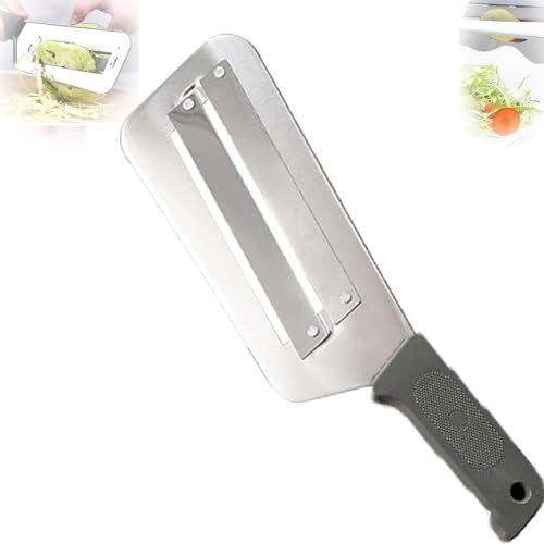 Dual Blade Julienne Cutter, Stainless Steel Shredder Knife, Multifunctional Vegetable Cutter, Sharp Blades Durable for Sauerkraut Coleslaw with Silicone Finger Grips Peeler. (Gray)
