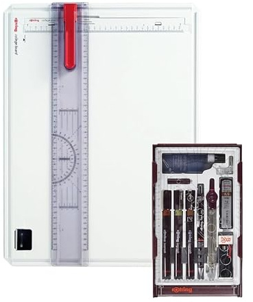 rOtring College A3 Zeichenbrett & Isograph Technischer Stift Set | 10-teiliges professionelles Zeichenset | Deutsche Präzisionswerkzeuge für Architektur, Technik & Design