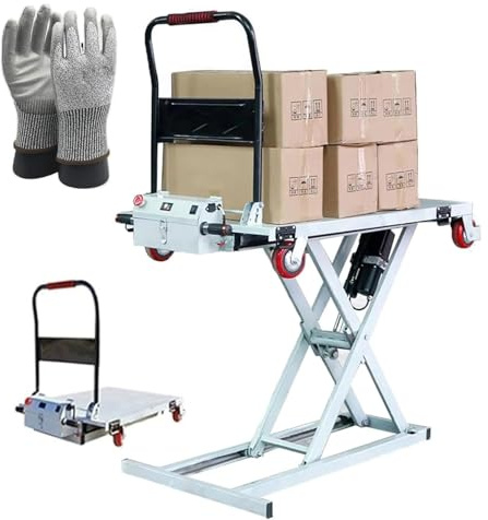 Carrello elevatore elettrico a forbice singola da 300 kg, carrello elevatore idraulico a pianale ribassato con 4 ruote(100)