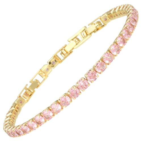 RIZILIA Bracciale Tennis Donna Minimalista o di Tendenza - CZ Zirconi Taglio Rotondo/Marquise/Princess Multicolore, Placcato Oro 14K, 16,5cm + Estensore 1,5/2,5cm (Fino a 18-19cm), Confezione Regalo