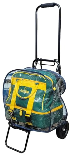 Acclaim Farne Midi Nylon Four Bowls Lawn Flat Green Indoor & Outdoor Bowling Bag with Waterproof Cover & 39” Tall Heavy Duty Black Folding Bag Trolley (Green/Yellow)