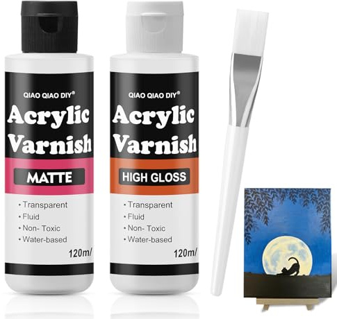 Varnish for Acrylic Painting, 2 x 120ml Acrylic Varnish, Clear Varnish Keeps Paintings from Yellowing, Cracking, and Dust, Maintains Permanent Color (Gloss+Matte)