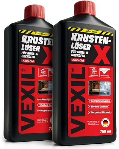 VEXIL Backofenreiniger EXTRA STARK – Doppelter Wirkstoff gegen Eingebranntes – hochkonzentriertes Haftgel – Grillreiniger & Fettlöser – für Backofen, Grill & Herdplatten – 2x 750 ml – Made in Germany