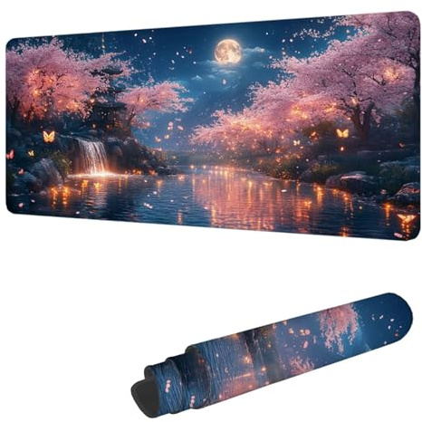 Fleurs de Cerisier Tapis de Souris XXL 600 x 300 mm Grand Tapis de Souris Gamer Automne sous Main Bureau Bords Cousus Imperméable, pour PC, Ordinateur Portable Améliore la Précision et Vitesse H-5925