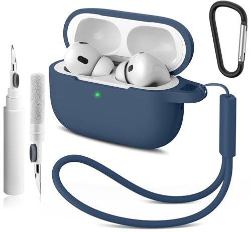 Silicone Cover for AirPods Pro 2 Case & AirPods Pro Case (2023 2022 2019), Protective Cover with Keychain and Cleaning Kit, Premium Soft Silicone Supports Wireless Charging Shockproof Anti-Scratch