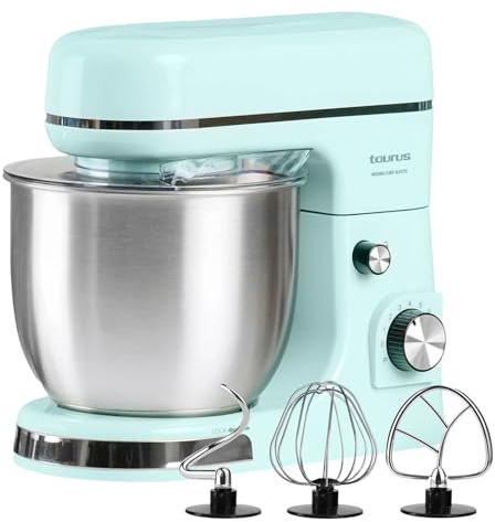 Taurus – Batidora amasadora Mixing Chef Gusto | 1300 W | 8 Velocidades + Pulse | Bol Acero Inoxidable 5 L | Cabezal inclinable | Tapa Anti salpicaduras | Accesorios para batir, montar y amasar