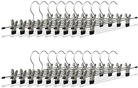 Relaxdays Hosenbügel Metall, 20er Set Rockbügel, Klemmbügel verstellbar, Kleiderbügel, HBT 9x35,5x2,5 cm, silber/schwarz