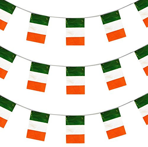 I LOVE FANCY DRESS GROßHANDEL = GESCHÄFTE = VEREINE = Gruppen =Irland WIMPEL 100 GIRLANDEN Jede IST 10 Meter LANG UND Jede EINZELNE Flagge HAT DIE MAßE VON 20X30cm Dekoration Sport Party Plastik