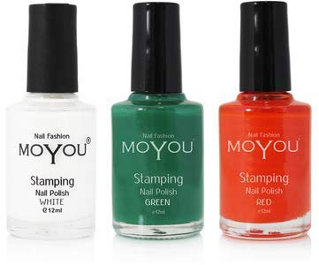 Moyou Nails Christmas Stamping Nail Polish Bundle of 3- White, Red & Green to create beautiful nail art designs