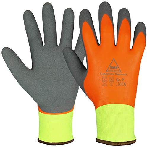 1 Paar Hase Superflex Thermo+ Winter-Arbeitshandschuhe - Kälte-Schutz-Handschuhe - EN 388/420/511 - Orange/Grau - 10/XL