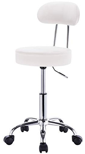 eSituro SBST0182 1 x Arbeitshocker Rollhocker Drehhocker, höhenverstellbar & 360° drehbar, mit gepolsterter Rückenlehne, aus hochwertigem Kunstleder, Weiss
