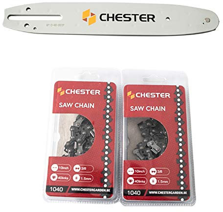 Guide 10'' (25 cm) + 2 chaînes 40 maillons pour tronçonneuse élagueuse - CHESTER