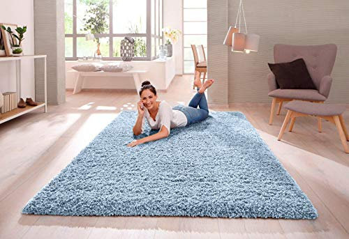 SHAGGY RUG Modern Rugs Living Room Extra Large Small Rectangular Size Soft Touch 30MM / 3cm Thick Pile Living Room Area Rugs Non Shedding (Duck Egg Blue, 240cm x 340cm (7.9ft x 11.2ft))