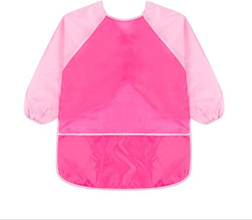 Sanmum Malschürze Kinder 1-12 Jahre, Malkittel/Bastelschürze/Langarm Kittel/Wasserdichter Schürze für Jungen und Mädchen (Rose+Pink Ärmel e,L)