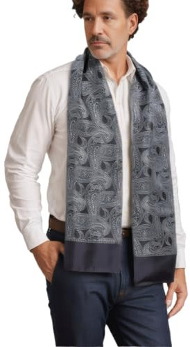 Prettystern Herrenschal langer elegant 2-lagig klassisch festlich edle Seidenschal schwarz Paisley M09