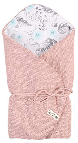 SweetDreams Baby Einschlagdecke, Schlafsack, Wickeldecke für Neugeborene und Kleinkinder, Baumwolle 0-12 Monate, super weich, 75 x 75 cm (1024) (Puderrosa/Im Garten)