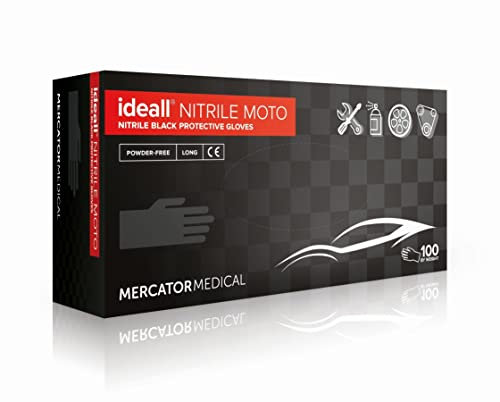 MERCATOR MEDICAL Nitrilhandschuhe Schwarz | M - XL | Ideall NITRILE MOTO Einweghandschuhe Puderfrei Latexfrei 3x dicker Extra lang 30 cm Nitril-Handschuhe, Größe:M - 100 Stück