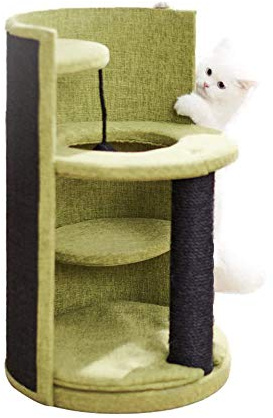 Barrel Shaped Cat Tower, Kitten Play House, Multi-Level Cat Furniture, Sisal Scratching Post and Wall, Cat Activity Center with Removable Mat