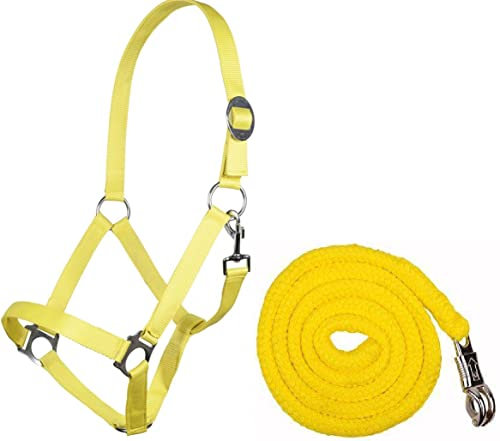 HKM Halfter-Set StarterHalfter + Führstrick mit Panikhaken verstellbar | versch. Farben (Shetty, Neon Gelb)